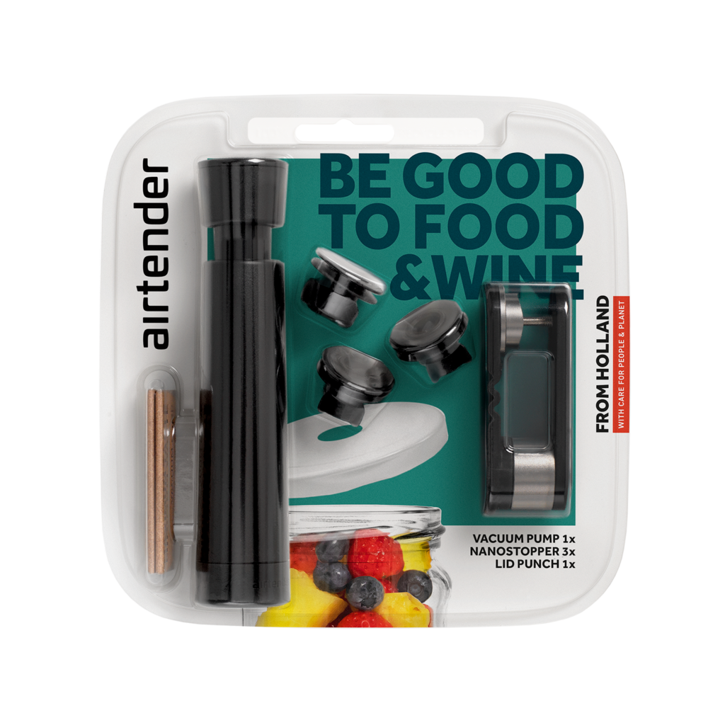 Airtender Vacuümset Food & Wine - Vacuümpomp & 3 Vacuümstoppers met Perforator